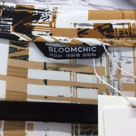 Bloomchic Tunic Womens Plus 22/24 Abstract V Neck Roll Tab Sleeve Faux Button Up - Picture 2 of 12